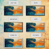 Mangrove Sunset Painting, coastal landscape art, blue and green wall art, seascape painting, nautical wall art, framed canvas print