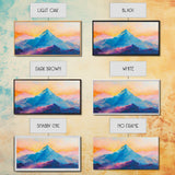 Blue Mountain, Sunset Landscape, Panoramic Art, Canvas Print, Mountain Painting, Pink Orange Wall Art, Extra Wide Art, Living Room Art