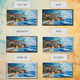 Coastal Mansion, Palm Trees, Panoramic Art, Framed Canvas Print, Coastal Landscape Art, Tropical Decor, Extra Wide Art, Living Room Art