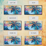 Palm tree painting, coastal wall art, framed canvas print, tropical art, boho art, surf wall art, extra wide art, vibrant wall decor