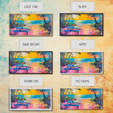 Coastal landscape art, framed canvas print, extra wide art, vibrant sunset painting, tropical beach decor, ocean waves, panoramic art
