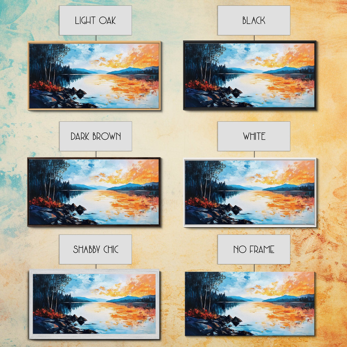 Sunset Lake Reflection, panoramic art, landscape painting, framed canvas print, mountain painting, extra wide art