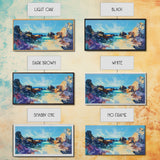 Rocky Seascape Panorama, framed canvas print, extra wide art, seascape painting, above couch art, nautical painting