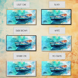Floating Boat, teal watercolor, impressionist seascape, peaceful ocean, nautical painting, Canvas Print, coastal decor, rustic art