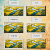 Marshland Landscape, marsh painting, landscape painting, above sofa art, extra wide art, panoramic art, Framed Canvas Print