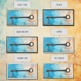 Rustic Key Painting, teal wall art, farmhouse art, coastal decor, framed canvas print, wabi sabi art, extra wide art, moody art