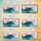 Abstract Ocean, Coastal Landscape Art, Nautical Wall Art, Framed Canvas Print, Teal and Pink Art, Surf Inspired Artwork
