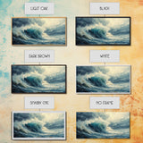 Ocean Wave, Stormy Sea, Coastal Art, Seascape Painting, Nautical Decor, Extra Wide Art, Framed Canvas Print, Living Room Art