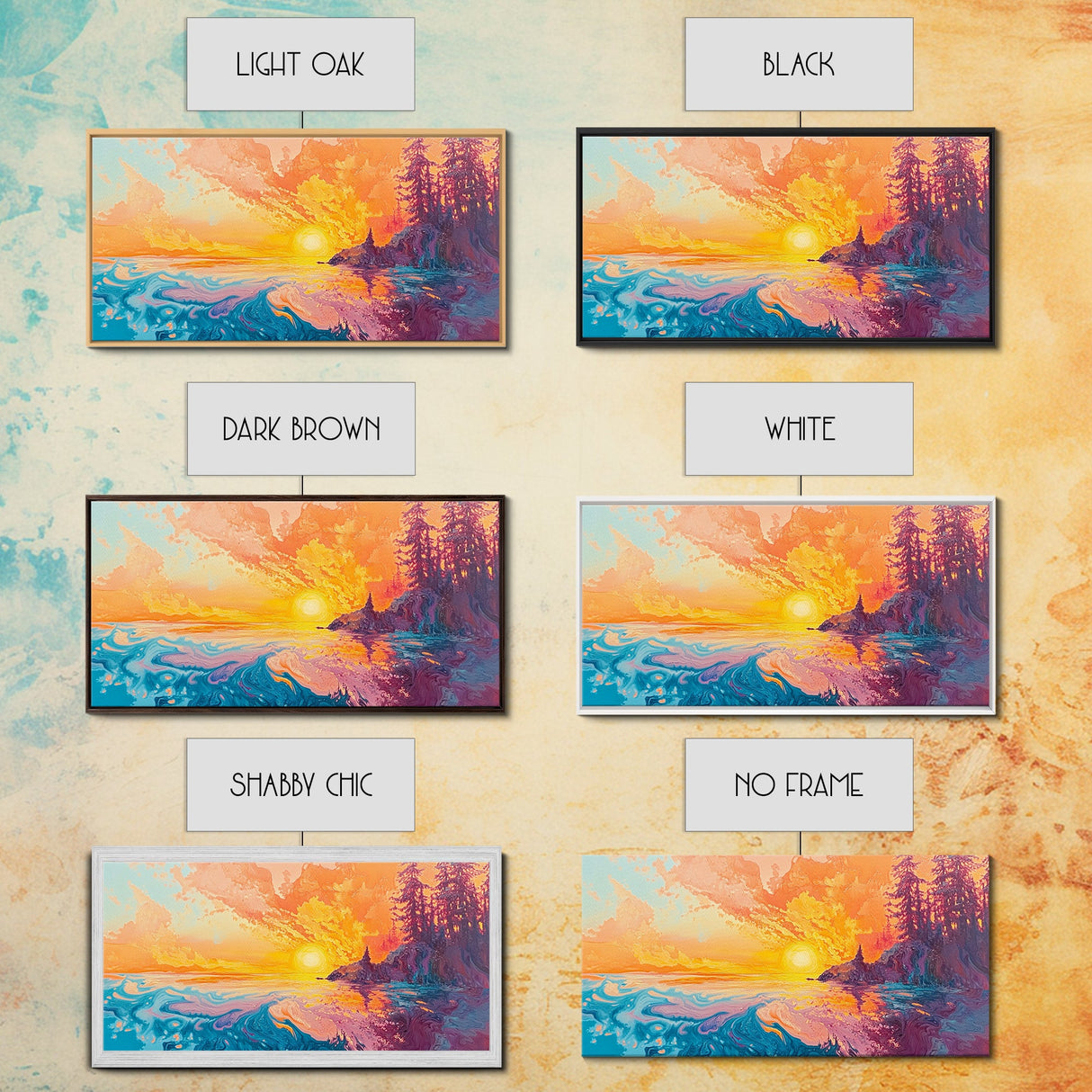 Fiery Sunset, Moody Art, Lake Tahoe Art, Colorful Landscape, Southwest Wall Art, Panoramic Painting, Framed Canvas Print, Nature Art