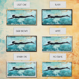 Woman Swimming, teal wall art, moody art, minimalist art, extra wide art, coastal decor, beach house art, Canvas Print