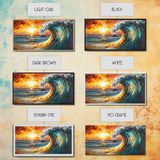 Ocean wave, sunset surf, seascape painting, framed canvas print, surf wall art, nautical painting, coastal decor