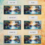 Tropical Sunset, Canvas Print, palm tree painting, coastal decor, wildflower painting, extra wide art, beach wall art