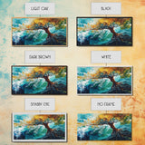 Tree in Waves, Canvas Print, coastal landscape art, wabi sabi art, extra wide painting, ocean painting, panoramic wall art