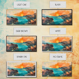 Sunset Seascape, Framed Canvas Print, coastal landscape art, panoramic painting, extra wide painting, above bed art, ocean wall art