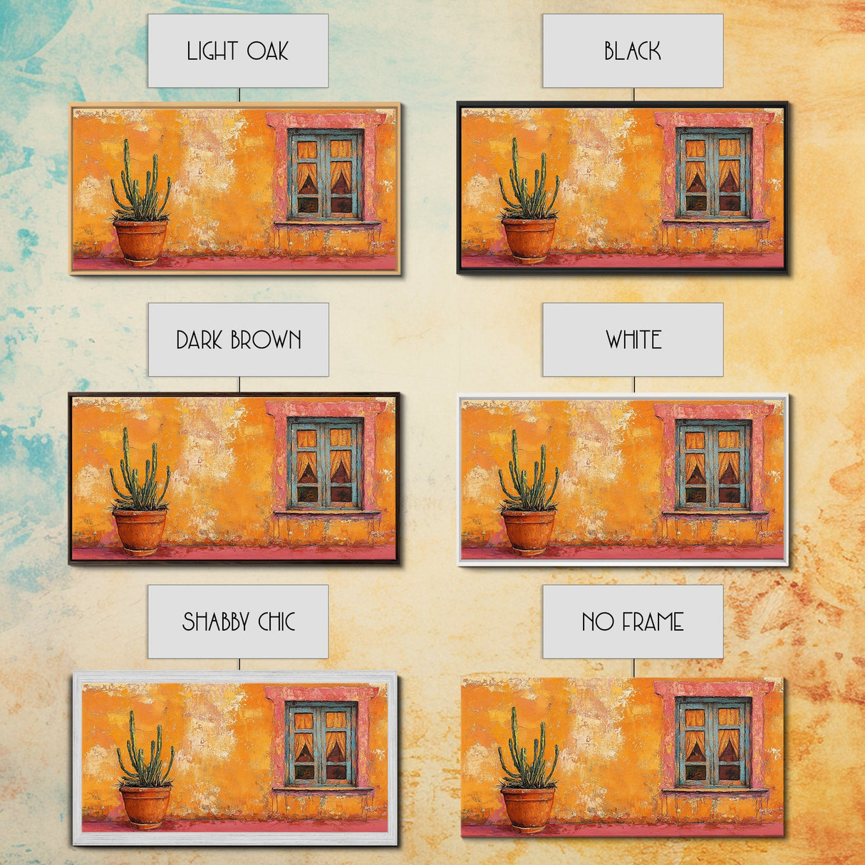 Mexican Window, Canvas Print, southwest wall art, warm color painting, extra wide painting, vibrant art, farmhouse art