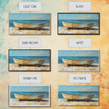 Rustic Boat, Framed Canvas Print, coastal wall art, nautical decor, rustic art, extra wide painting, panoramic painting