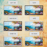 Bench, ocean view, autumn tree, Canvas Print, coastal landscape art, seascape painting, above bed wall art, extra wide art
