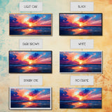 Sunset Beach, pink orange wall art, seascape painting, coastal wall art, panoramic art, ocean waves, extra wide art, Canvas Print