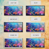 Coral Reef, ocean painting, whimsical art, koi fish painting, marine life art, vibrant wall art, coastal decor, Framed Canvas Print