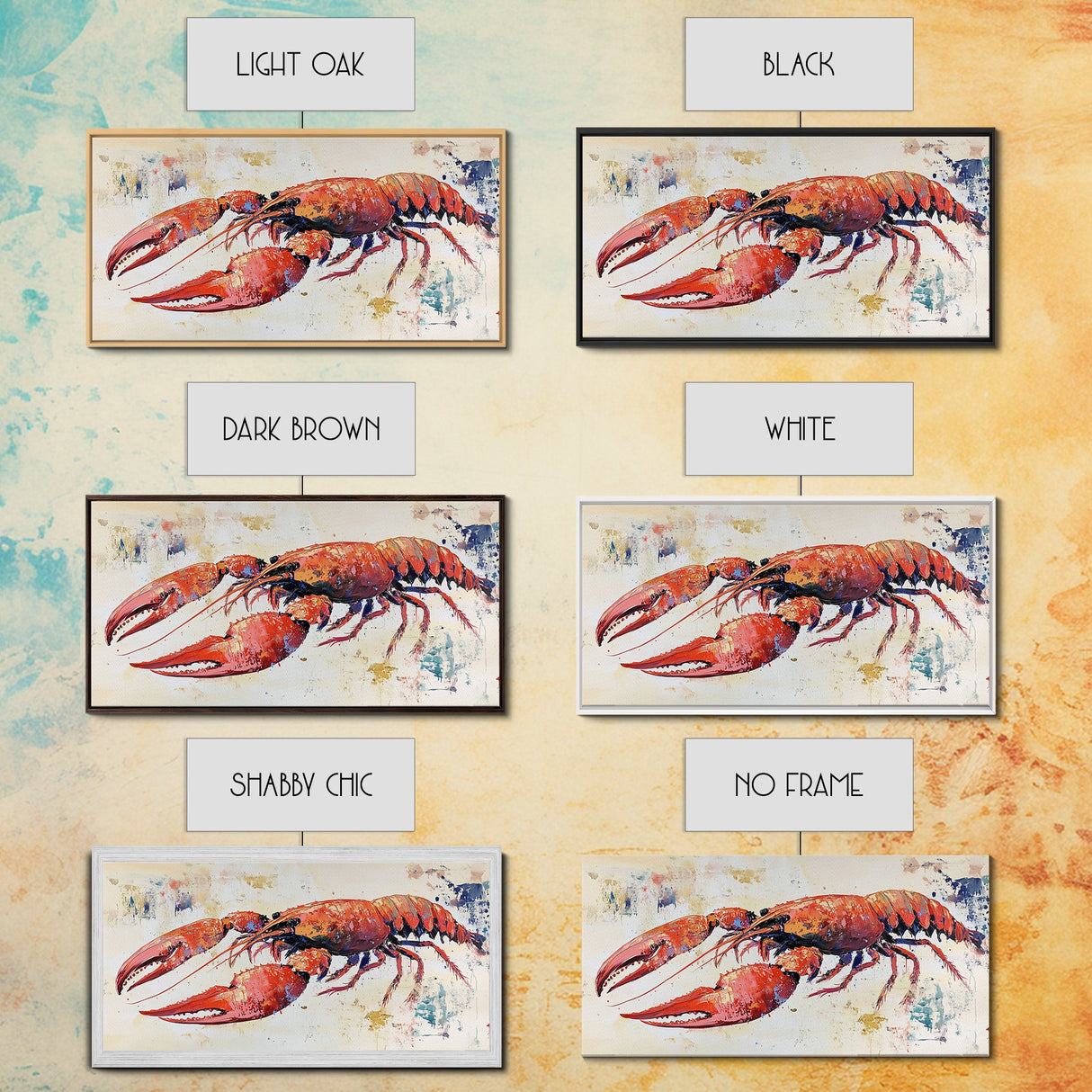 Crayfish Painting, Seafood Art, Rustic Wall Art, Coastal Kitchen Decor, Fishing Art, Nautical Decor, Long Narrow Wall Art, Canvas Print