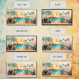 Tropical Sunset Art, Coastal Landscape Art, Boho Wall Art, Palm Tree Painting, Pink Orange Wall Art, Extra Wide Art, Canvas Print