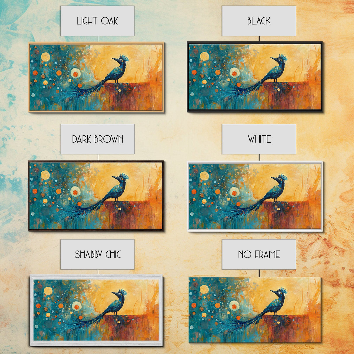 Whimsical Bird Art, Peacock Wall Art, Surreal Painting, Colorful Wall Art, Boho Art, Fantasy Art, Extra Wide Art, Framed Canvas Print