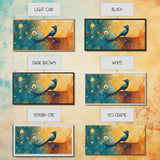 Whimsical Bird Art, Peacock Wall Art, Surreal Painting, Colorful Wall Art, Boho Art, Fantasy Art, Extra Wide Art, Framed Canvas Print