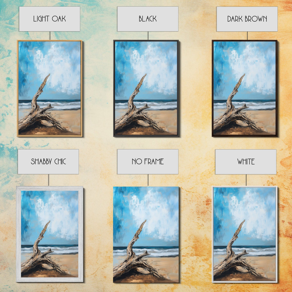 Driftwood, coastal landscape art, rustic decor, farmhouse art, framed canvas print, seascape painting, nautical decor, ocean art