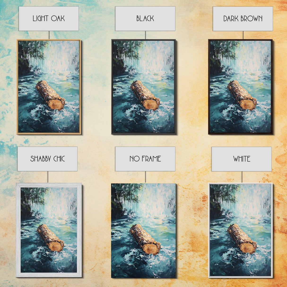 Log in Water, Forest at Dusk Painting, Rustic Nature Scene, Moody Wall Art, Blue and Green Decor, Framed Canvas Print