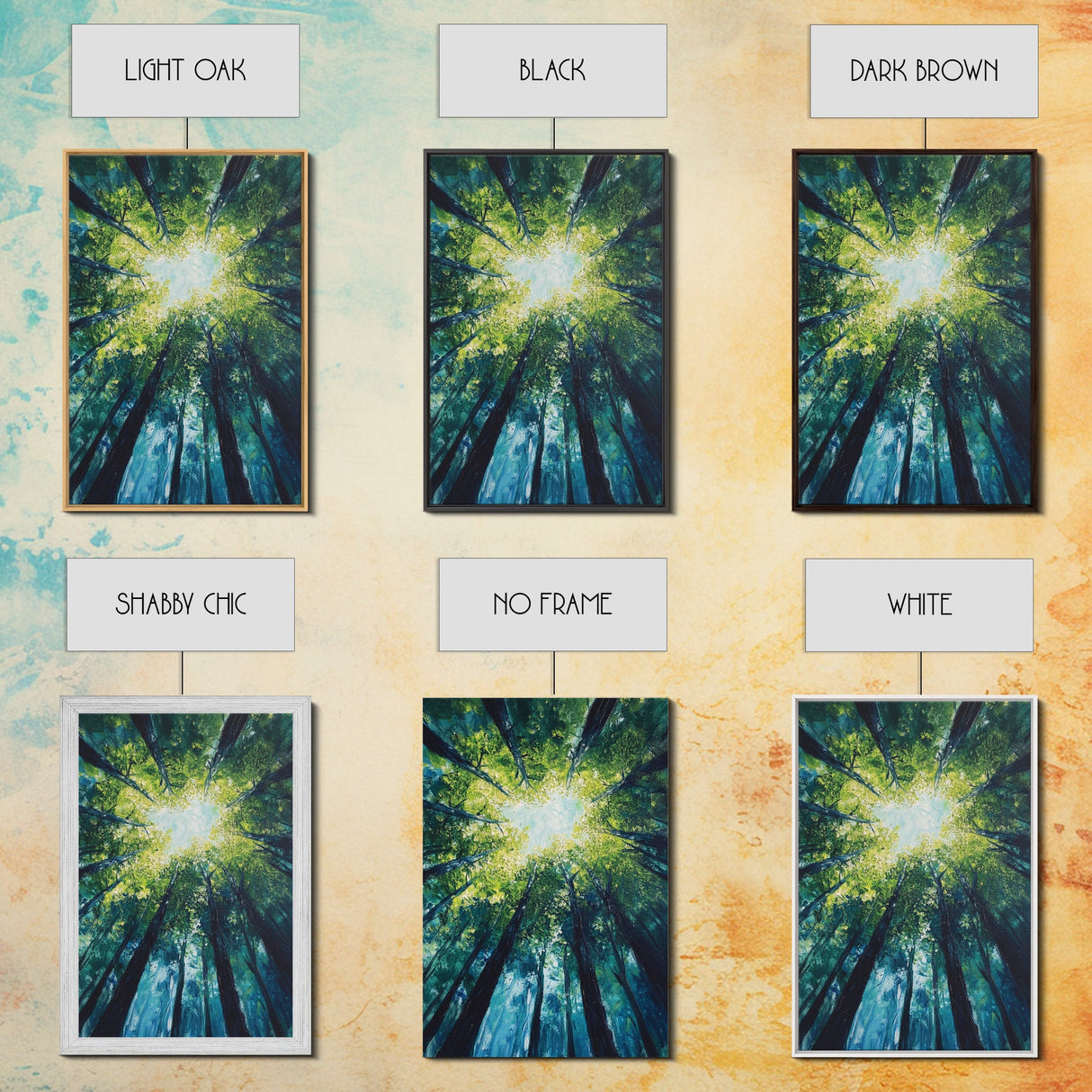 Looking Up, birch tree painting, nature wall art, green wall art, botanical prints, rustic wall art, framed canvas print, zen art