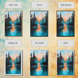 Sunset Reflection, pine tree art, landscape painting, teal wall art, Joshua tree art, framed canvas print, extra wide art