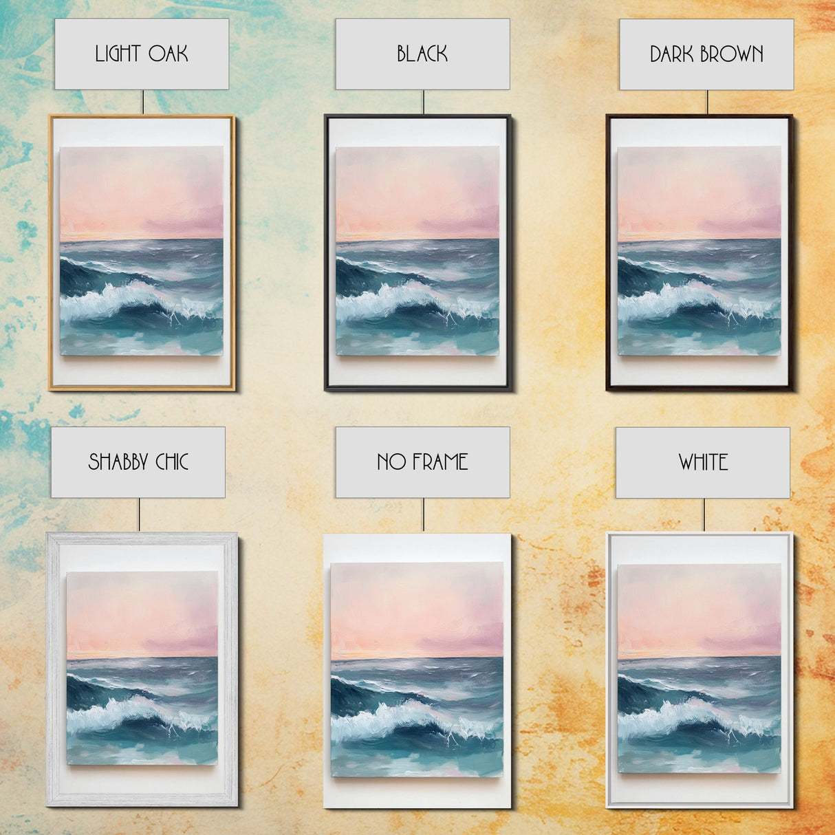 Ocean Sunset Waves, coastal decor, nautical painting, pink orange wall art, coastal landscape art, Canvas Print