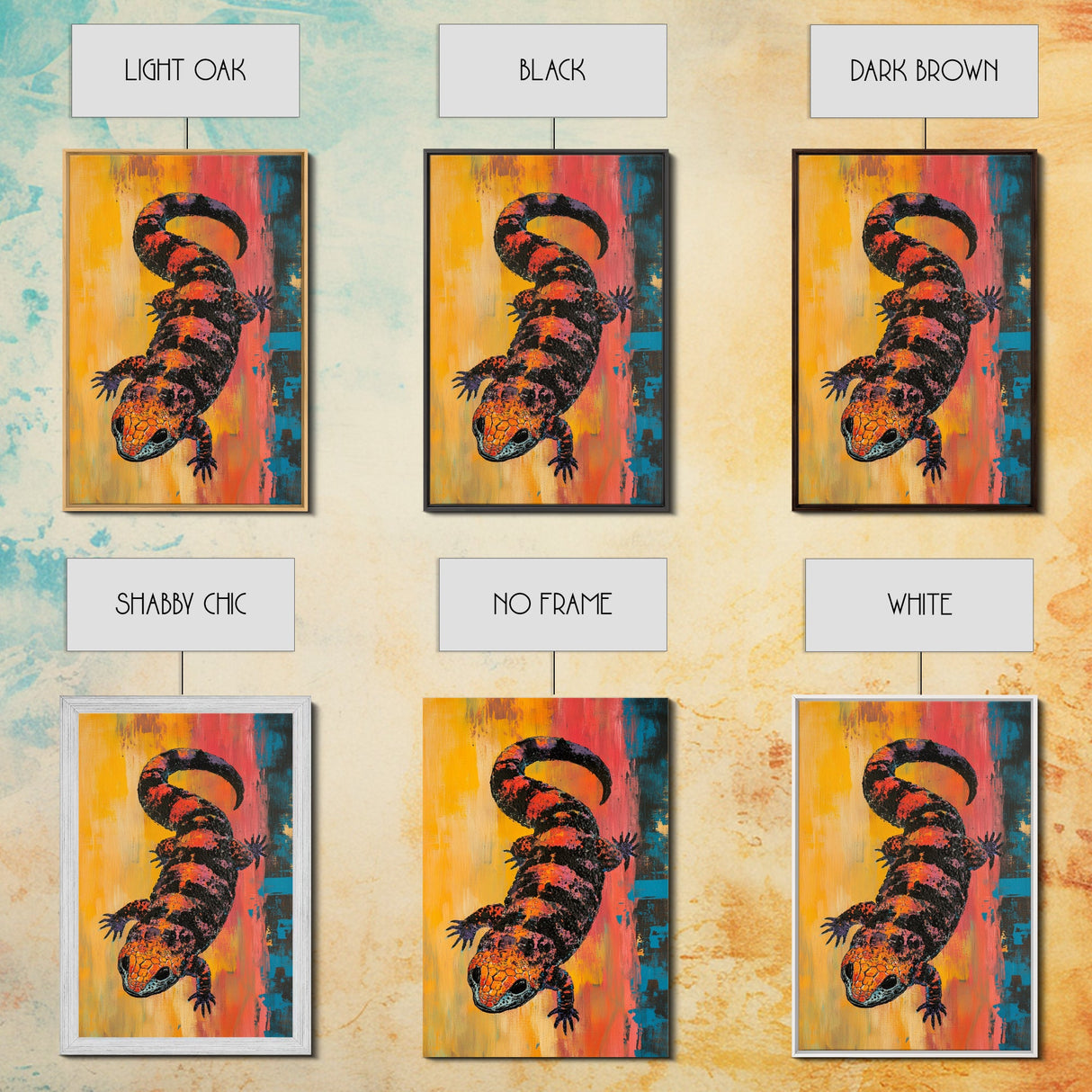 Colorful Lizard Art, wildlife painting, leopard wall art, whimsical art, rustic decor, southwest wall art, Canvas Print