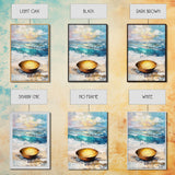 Ocean and Golden Bowl, coastal decor, nautical wall art, rustic wall art, abstract painting, seascape painting, Canvas Print