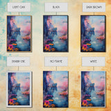 Dreamy Lake Scene, pink abstract art, blue and green wall art, moody art, vertical wall art, framed canvas print, living room art