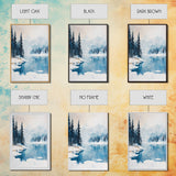 Snowy Mountain Scene, pine tree art, smoky mountain art, landscape painting, framed canvas print, rustic wall art, above sofa art