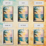 Tropical Beach Sunset, coastal cowgirl wall art, palm tree painting, beach scene, framed canvas print, bedroom art, nautical painting