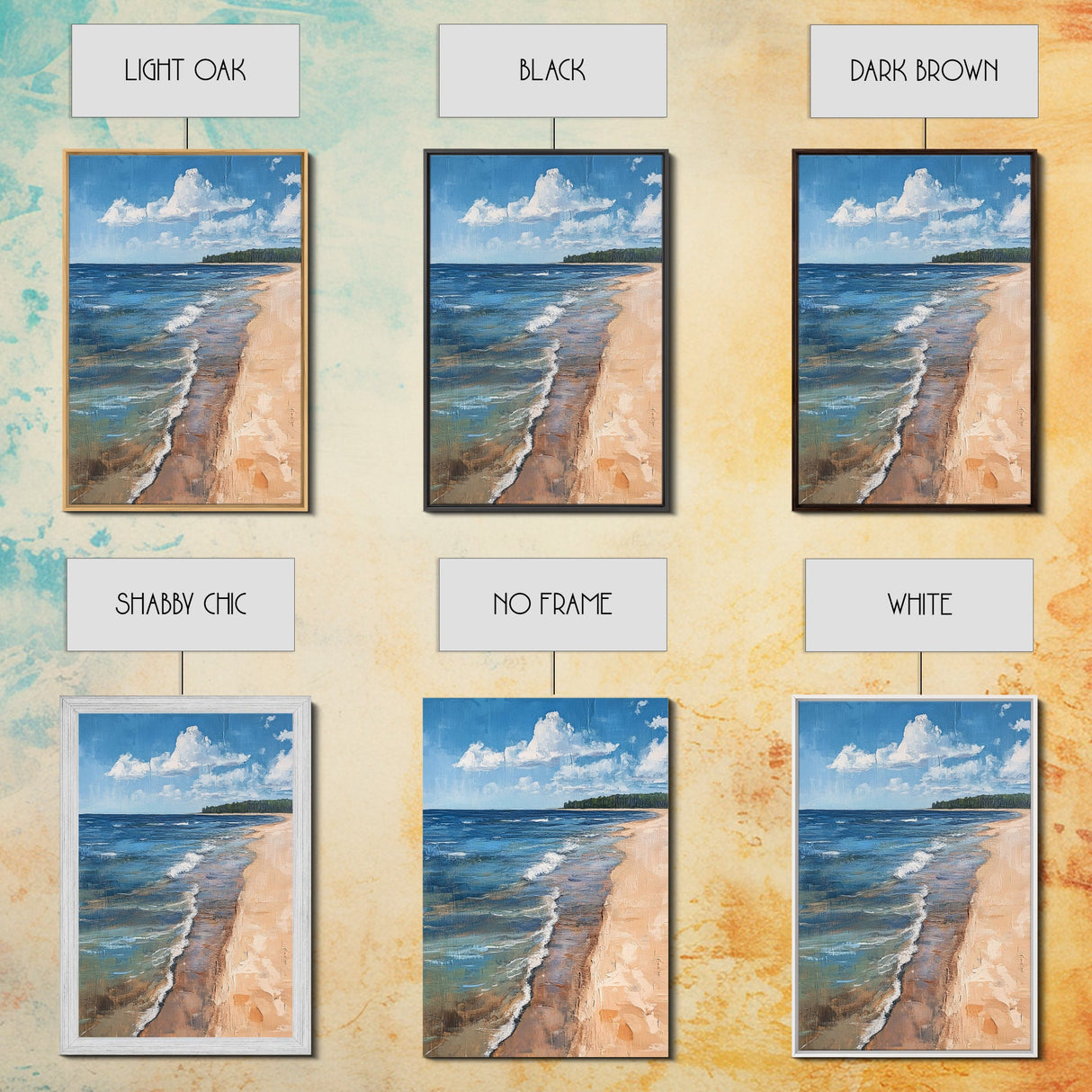 Sandy Beach Shoreline, Coastal Landscape Art, Nautical Decor, Ocean Painting, Seascape Wall Art, Beach House Art, Canvas Print