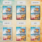 Lifeguard, Beach, Surf, Framed Canvas Print, coastal painting, beach house art, coastal cowgirl wall art, surf wall art, nautical painting