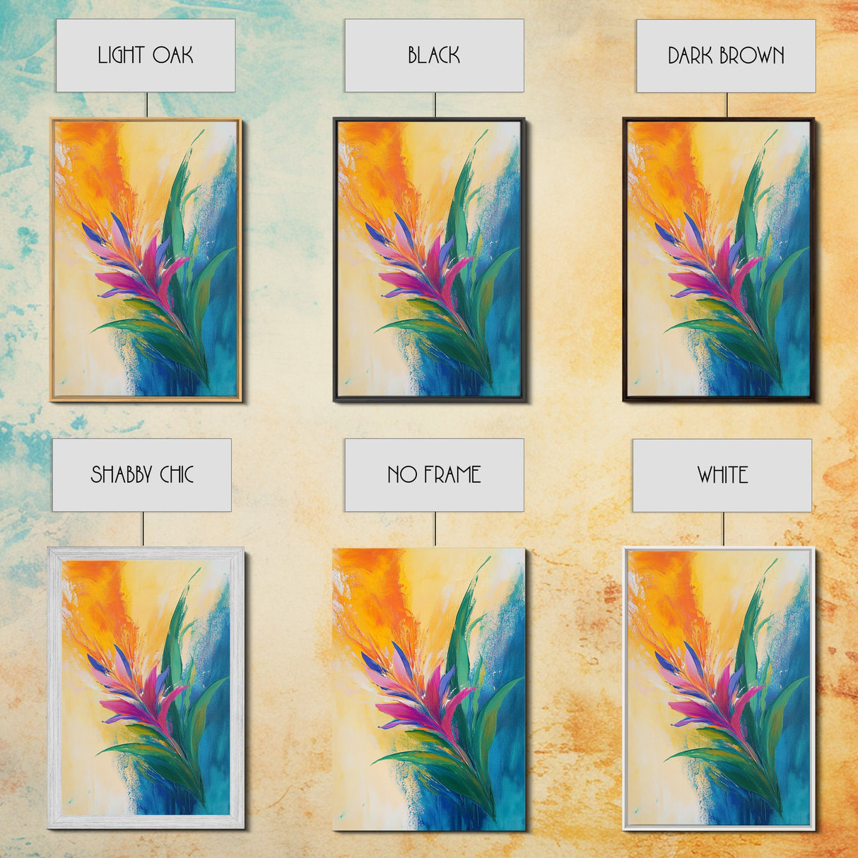 Bird of Paradise, Floral, Vibrant, Framed Canvas Print, botanical prints, tropical art, wildflower painting, boho art, pink orange wall art