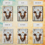 Longhorn, Rustic, Western, Framed Canvas Print, bull and bear art, rustic wall art, farmhouse art, moody art, vintage horse art