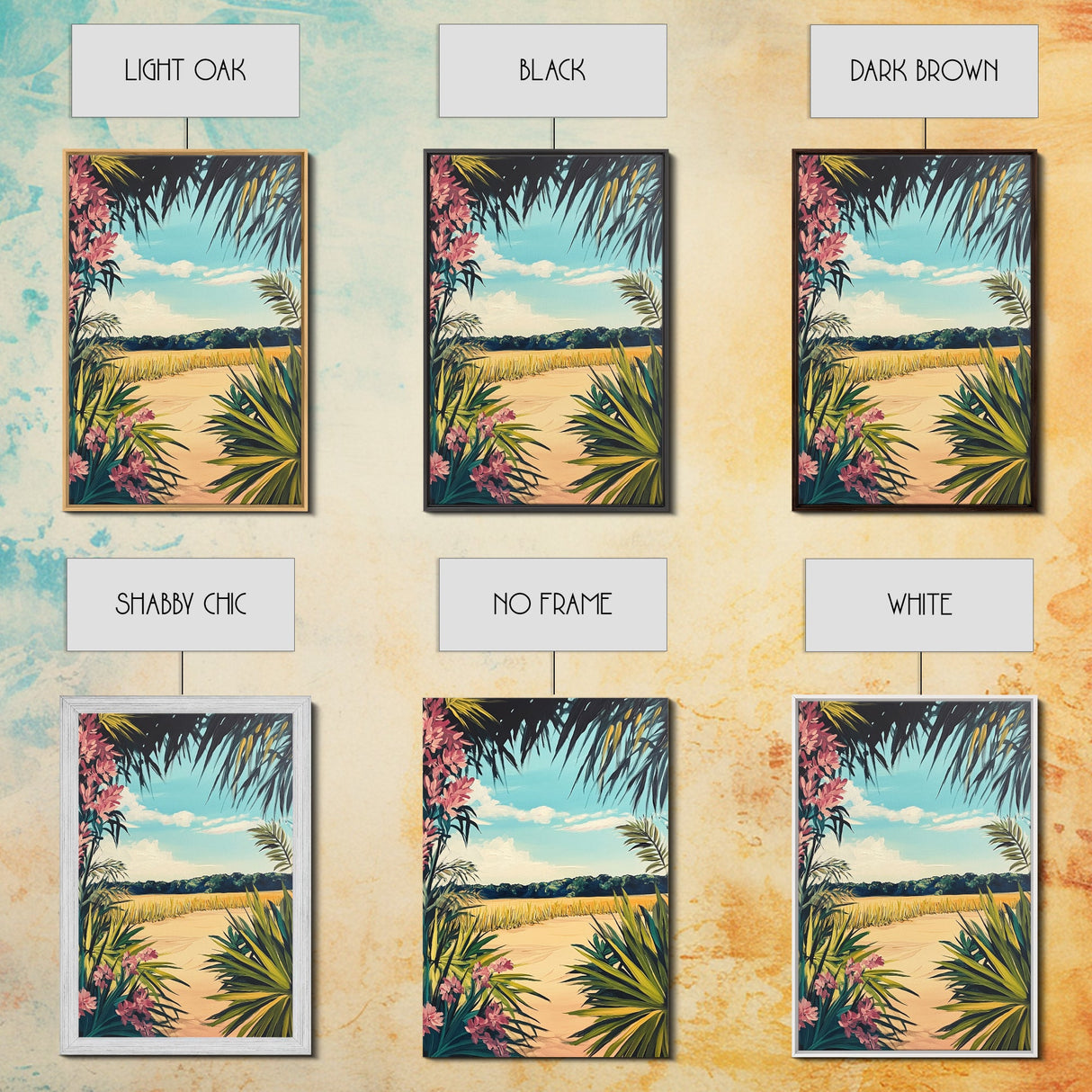 Tropical Landscape, palm tree painting, botanical prints, coastal landscape art, Canvas Print, living room art, wabi sabi wall art