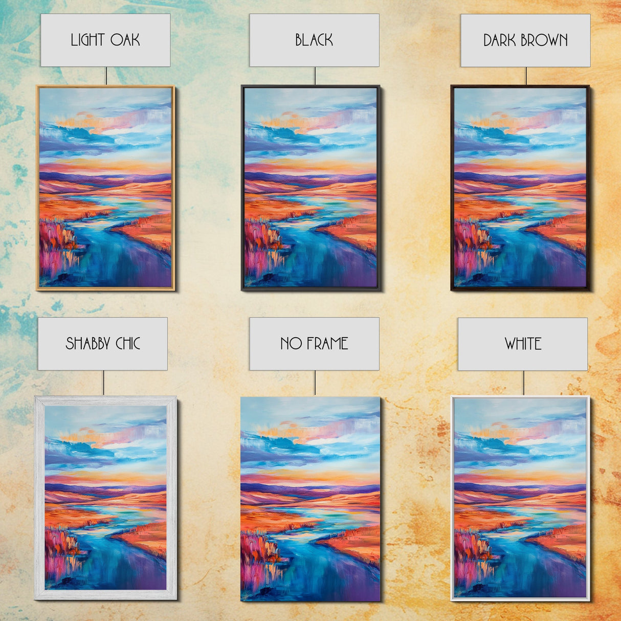 Vibrant River, landscape painting, wabi sabi art, coastal landscape art, Canvas Print, horizontal wall art, panoramic art, farmhouse art