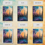 Cosmic Trees, forest at dusk painting, pine tree art, fantasy landscape, moody art, celestial wall art, mystical art, canvas print