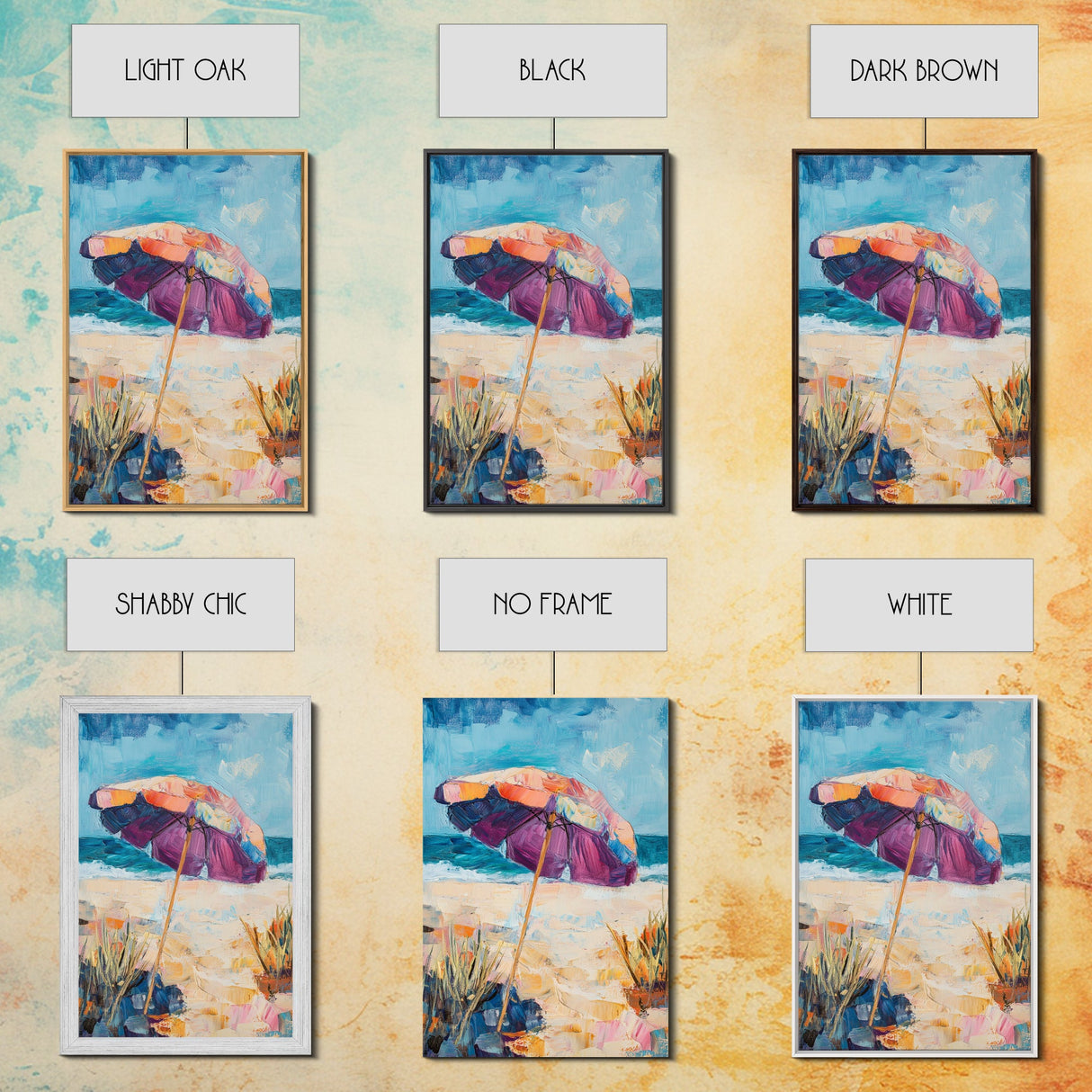 Beach Umbrella, Coastal Wall Art, Seascape Painting, Nautical Decor, Ocean Painting, Coastal Landscape Art, Framed Canvas Print