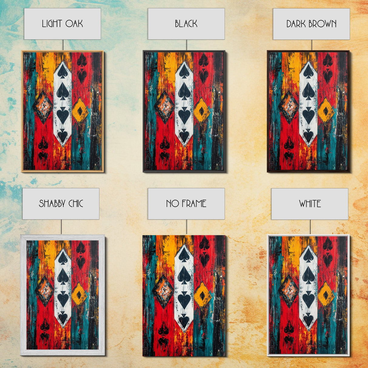 Playing Card Art, chicano art, bold abstract painting, moody art, graffiti wall art, framed canvas print, gift idea, rustic decor