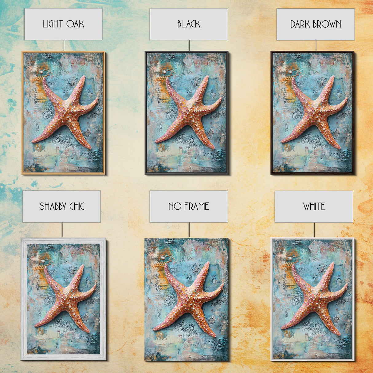 Starfish Texture Coastal Canvas Print, Beach House Decor, Ocean Wall Art, Nautical Artwork, Textured Beach Art, Coastal Living Room Art