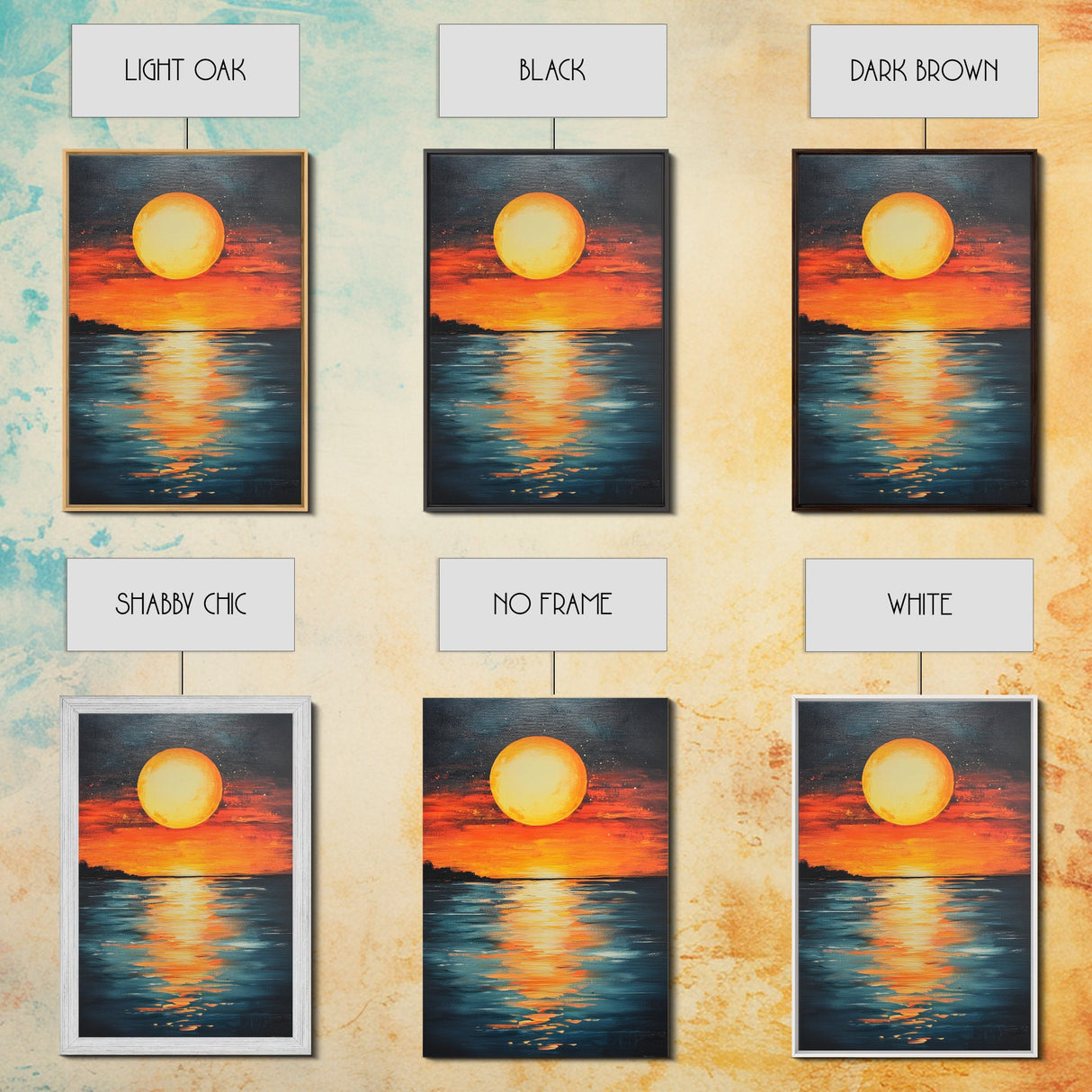 Sunset Reflection Framed Canvas Print | Beach Wall Art | Coastal Sunset Painting | Modern Home Decor | Large Wall Art | Gift Idea