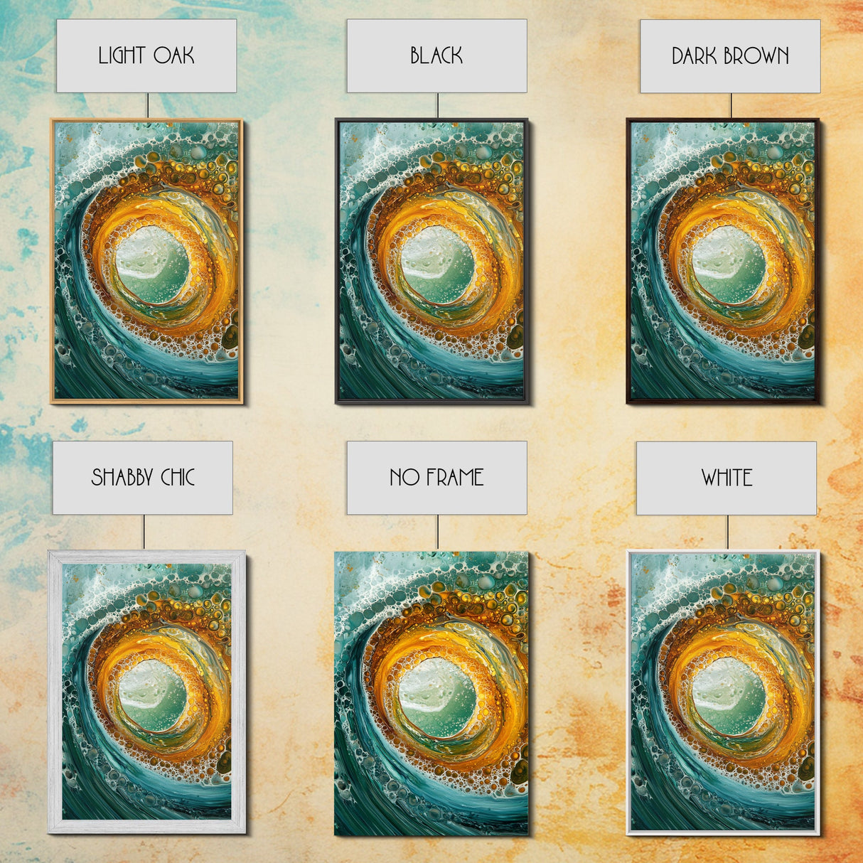 Ocean Wave Swirl Canvas Print | Abstract Beach Wall Art | Turquoise Gold Painting | Coastal Home Decor | Surfer Wall Art