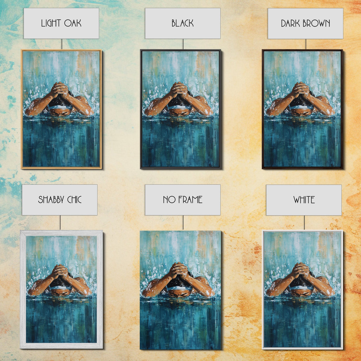 Swimmer Strength Canvas Print | Athlete Wall Art | Motivational Sports Painting | Modern Home Decor | Blue Water Abstract